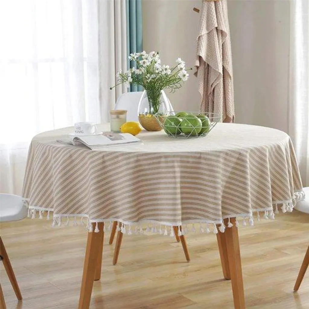 Chemin de table à franges design rayé moderne en coton tissé 180cm