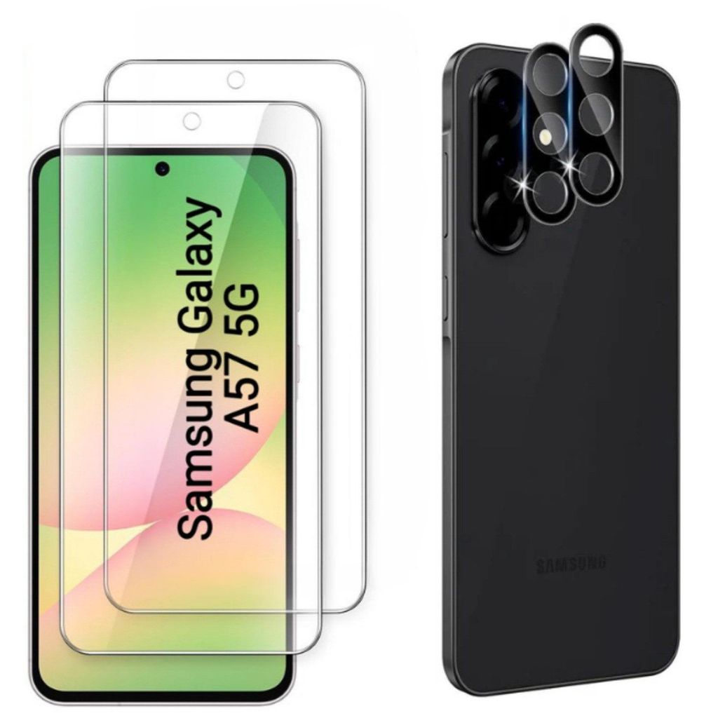CLM-Tech 4er Set Schutzfolie kompatibel mit Samsung Galaxy A57 5G - 2X Panzerfolie + 2X Kameraschutz Kameraglas Panzerglas Displayschutz 9H Glas - ...