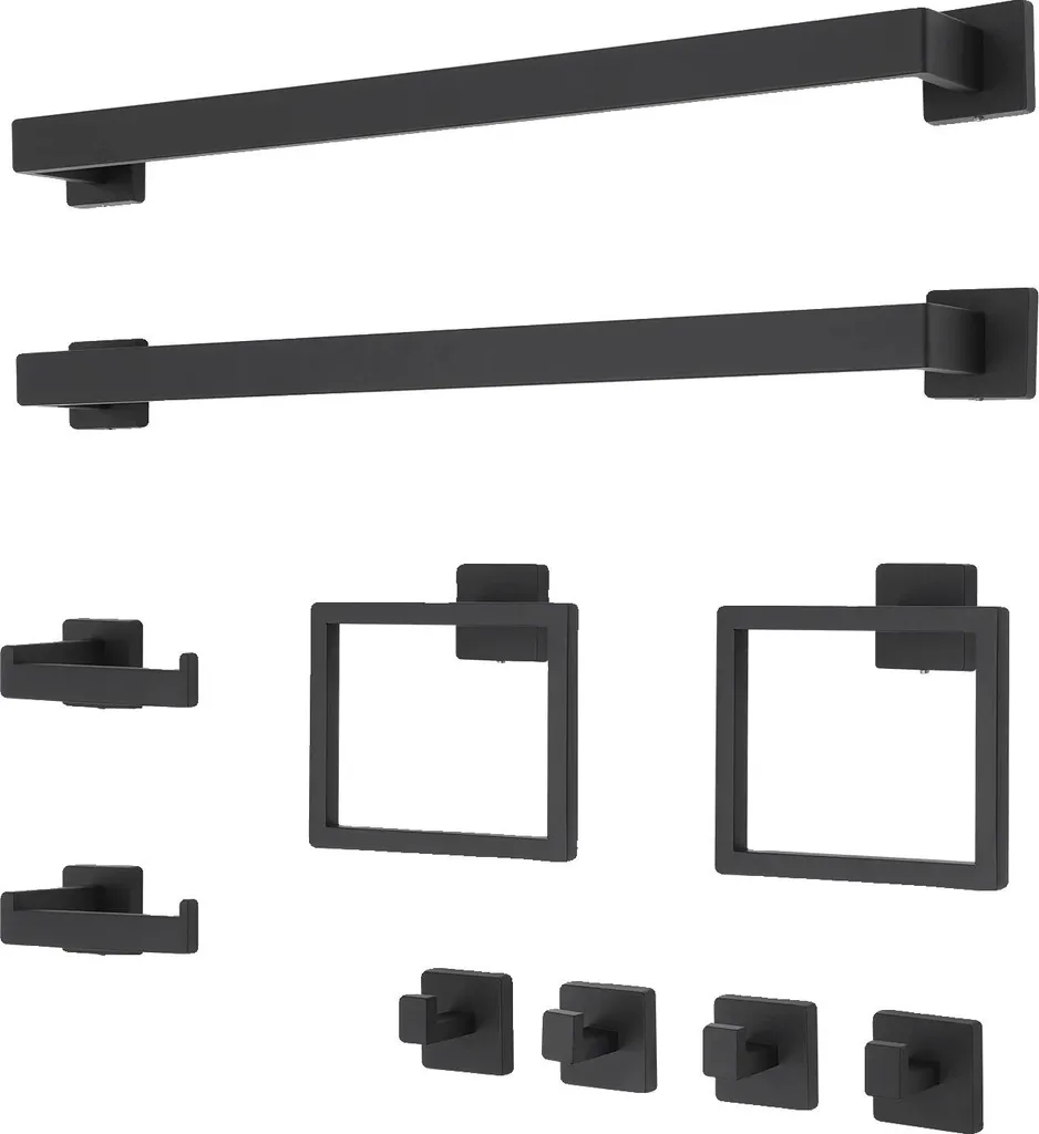 Rangement salle de bain complet 10 pièces - Décoration noire moderne