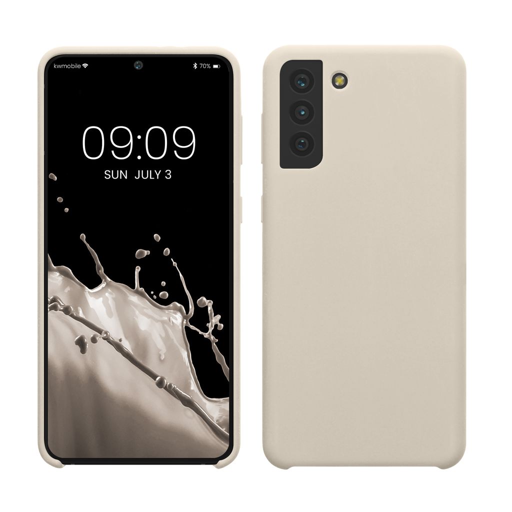 kwmobile Hülle kompatibel mit Samsung Galaxy S21 Plus Hülle - Silikon Handy Case - Handyhülle weiche Oberfläche - kabelloses Laden - Creme matt