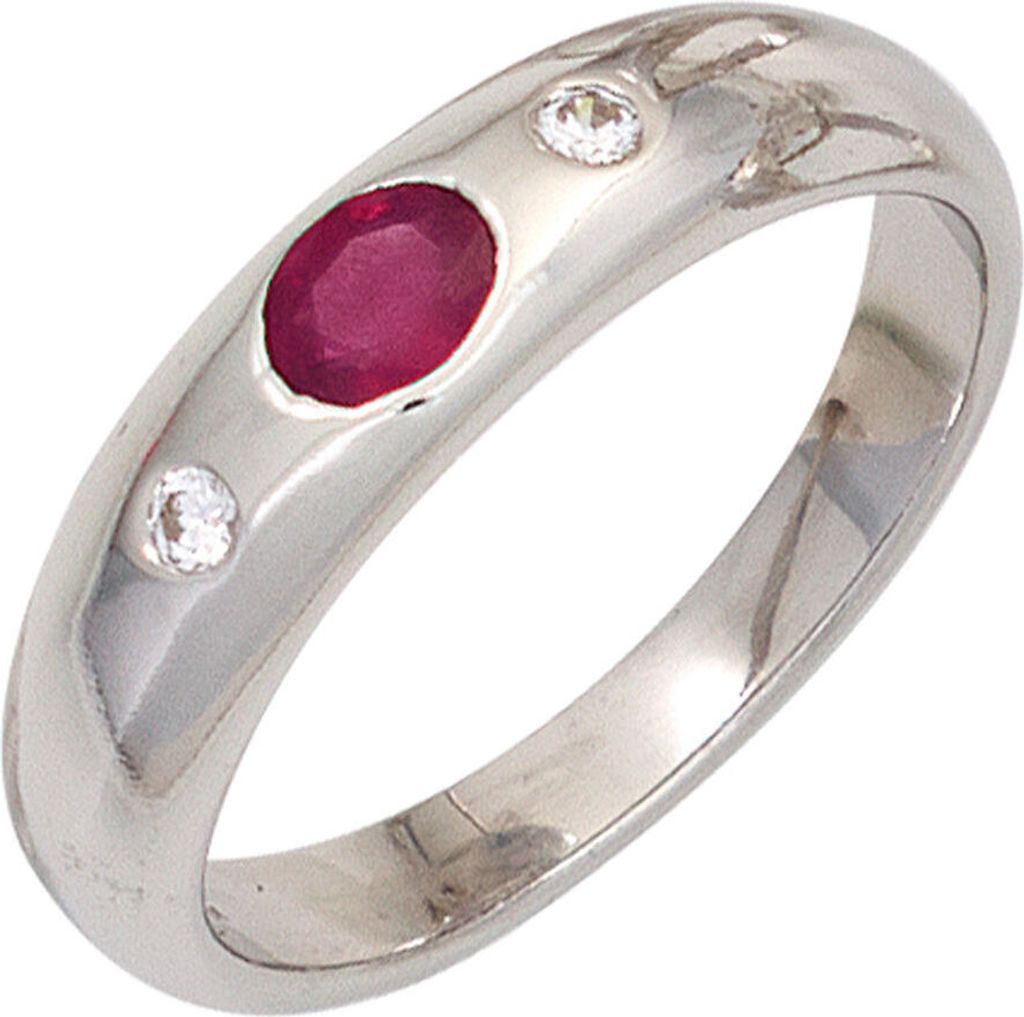 Ring Damenring Rubin rot oval Zirkonia weiß 925 Silber schlicht Silberring Innenumfang 60mm Ø19.1mm