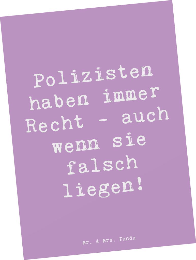 Mr. & Mrs. Panda Postkarte Spruch Polizist Humor - Lavendeltraum - Geschenk, Grußkarte, Ansichtskarten, Berufsalltag, Recht haben, Postkarten, Ber...
