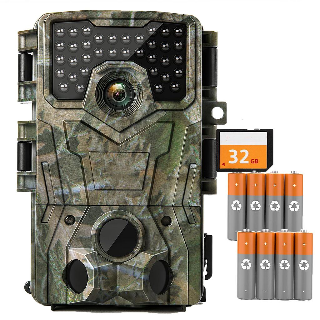 4K 48MP Wildkamera wasserdichte Nachtsichtkamera Jagdkamera mit Bewegungsmelder Tierüberwachungskamera inkl. 32GB Speicherkarte Wildtierkamera