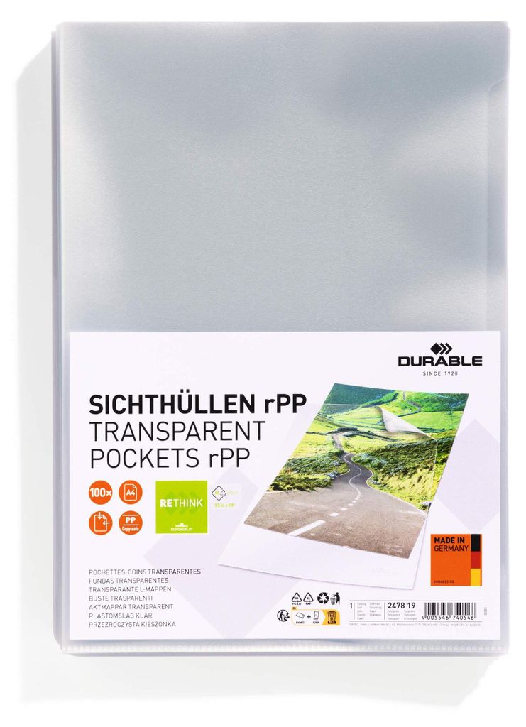 DURABLE Sichthülle Standard A4 Recycling-PP, 100 St., 268419
