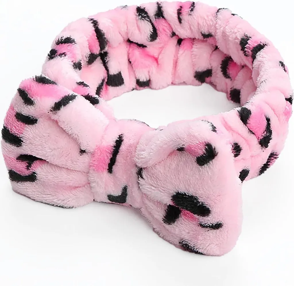 Fascia Capelli Skincare Leopardata Rosa | Pile Polare Soft Max