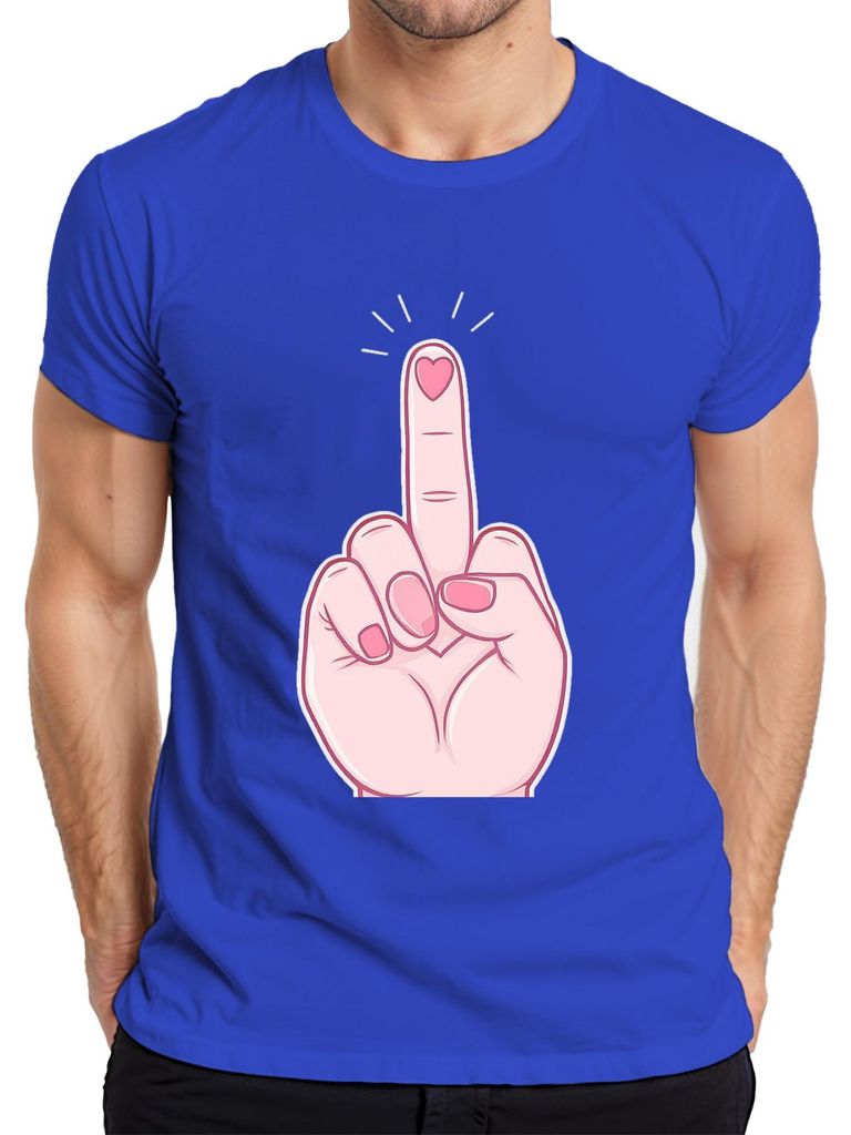 Frecher Mittelfinger Herz Pink Sarkastisch Geschenk Frau Herren T-Shirt, Blau, S