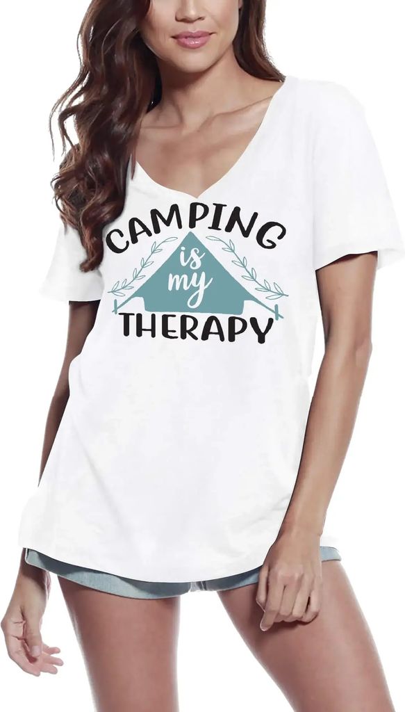 Damen Grafik T-Shirt V-Ausschnitt Camping ist meine Therapie - Abenteuer Blume – Camping Is My Therapy - Adventure Flower – Öko-Verantwortlich...