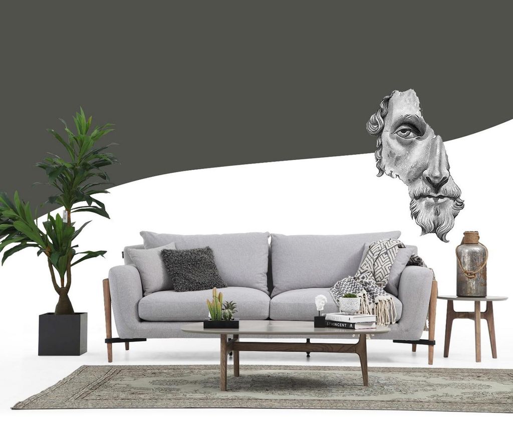 Sofagarnitur 4 Sitzer Sessel Viersitzer Stoff Sofas Modern Design Grau