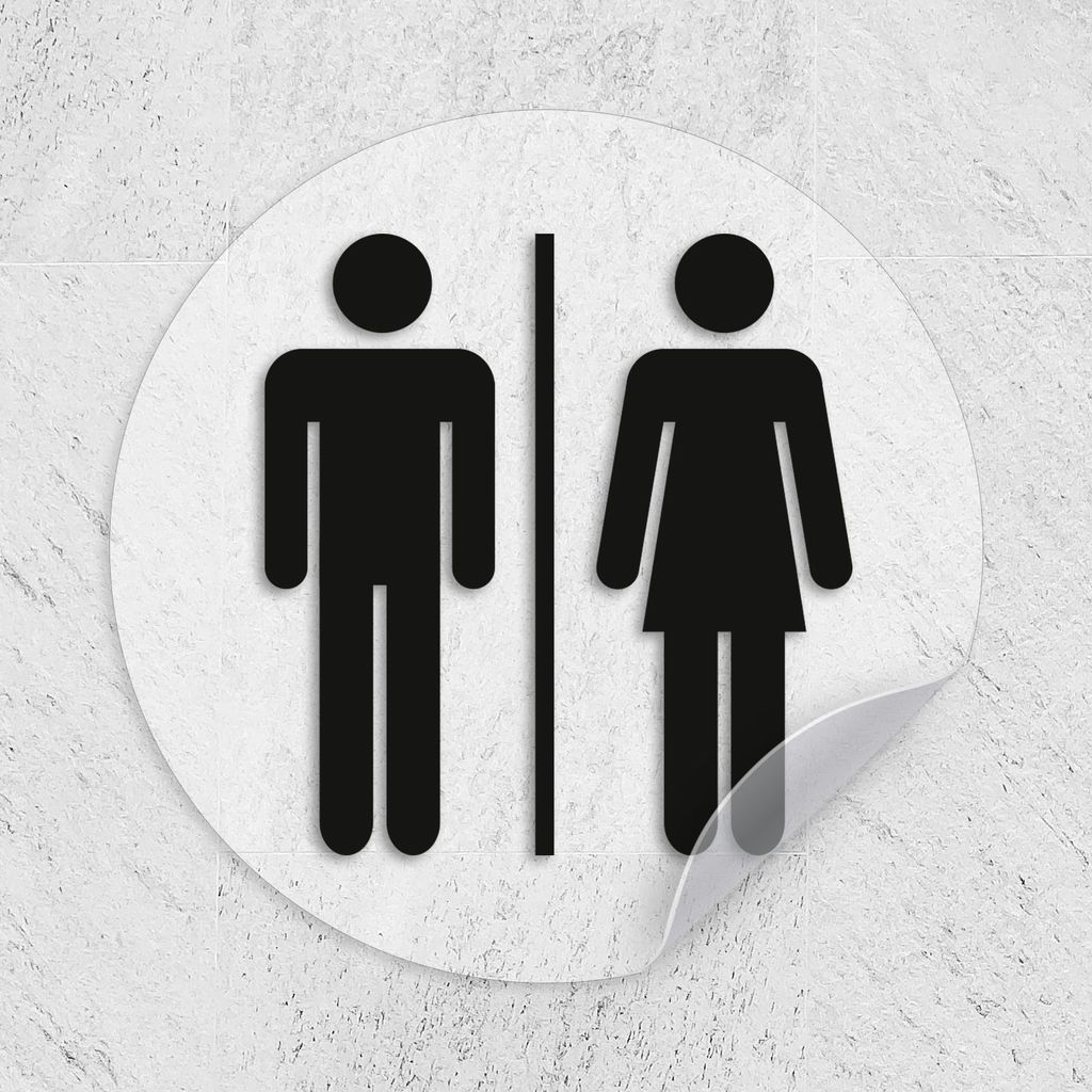 iSecur Aufkleber Toilette WC Mann und Frau I Ø 9 cm matt transparent klar I Folie selbstklebend I hin649