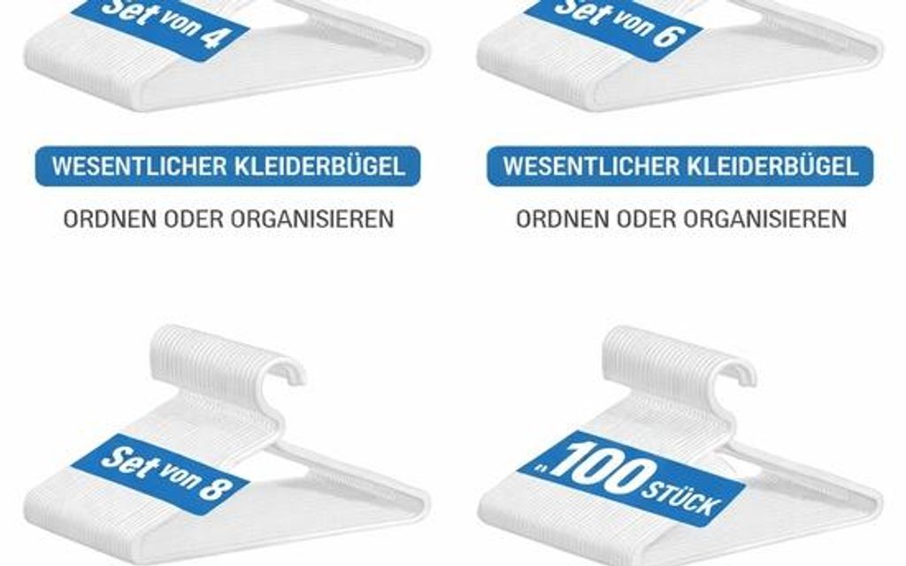 JustValue Kunststoff-Kleiderbügel – 100 Stück – 42,5 cm – Seitenhaken – Leicht