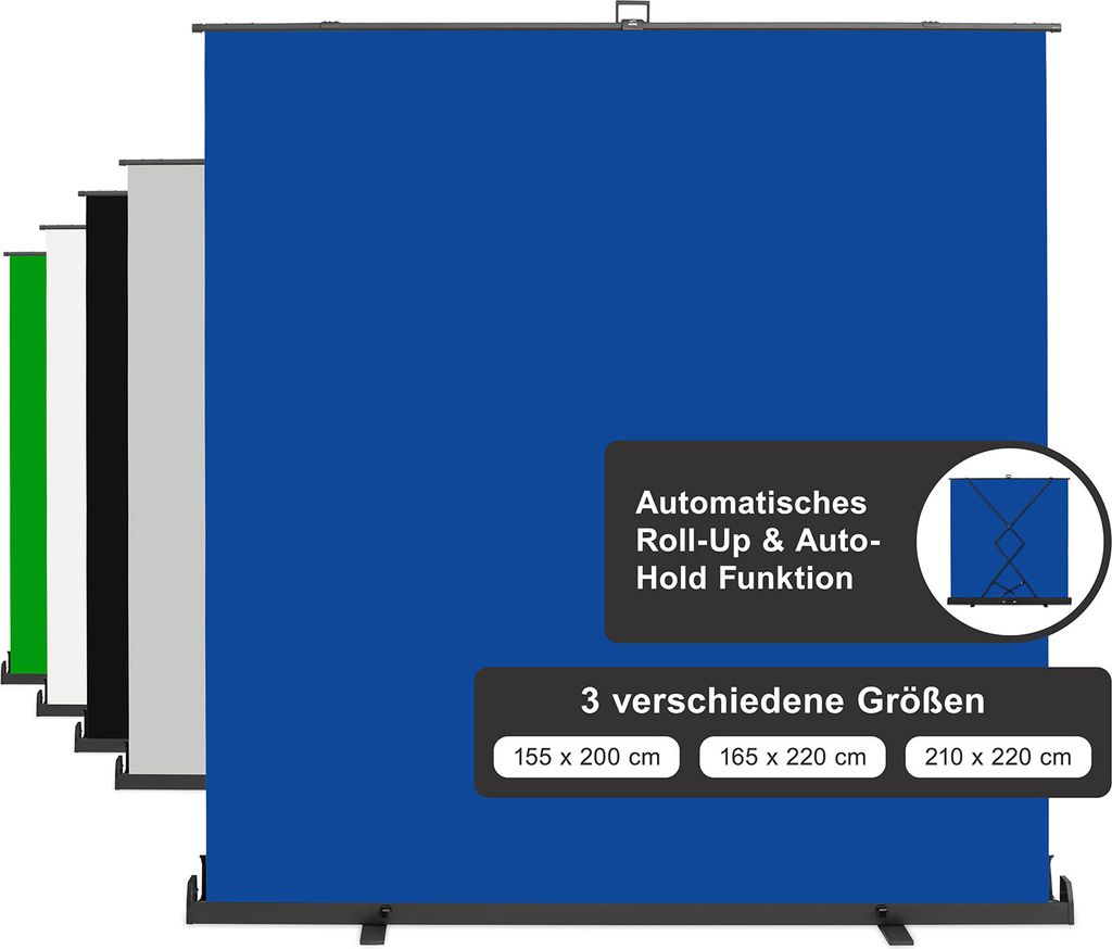 Walimex pro Roll-up Panel Hintergrund blau 210 x 220 cm, Fotohintergrund mit Transportbox, Hintergrundsystem für Fotostudio, knitterfreie Fotolein...
