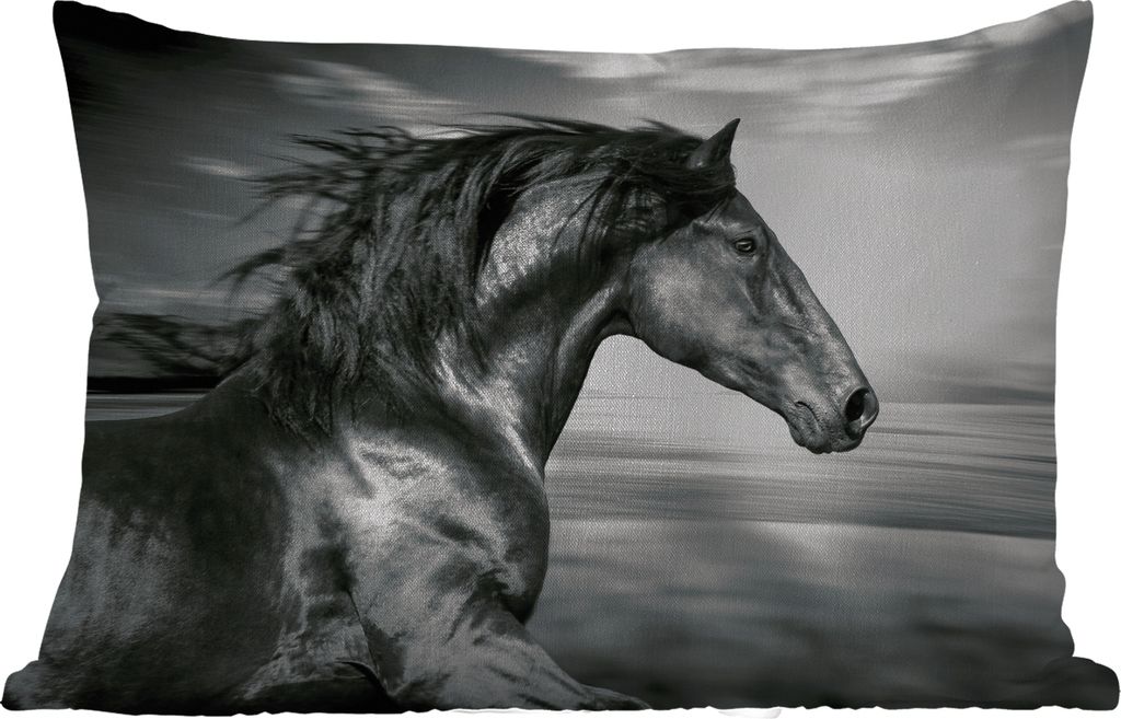 MuchoWow® Outdoor Kissen - Pferd - Tiere - Schwarz - Weiß - Produktbild 