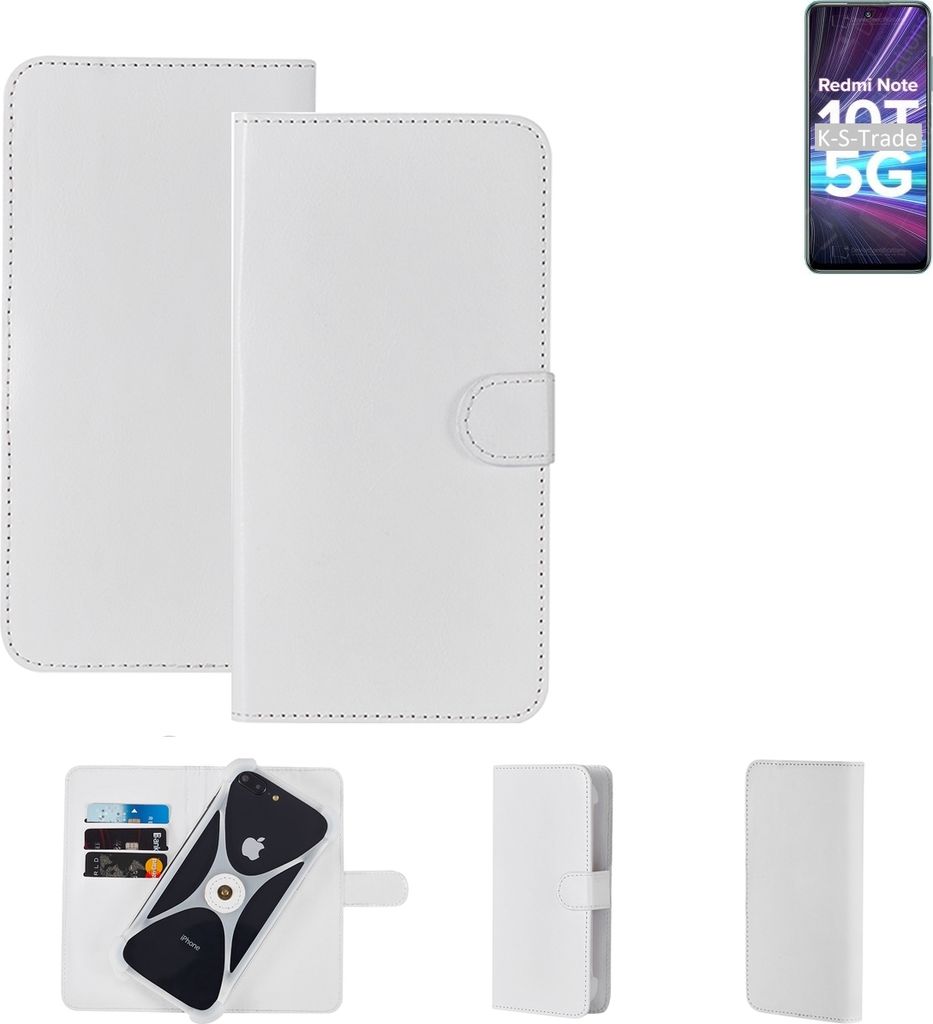 K-S-Trade Handy Hülle Schutz Hülle kompatibel mit Xiaomi Redmi Note 10T 5G Cover Case Bookstyle Bumper weiß 1x