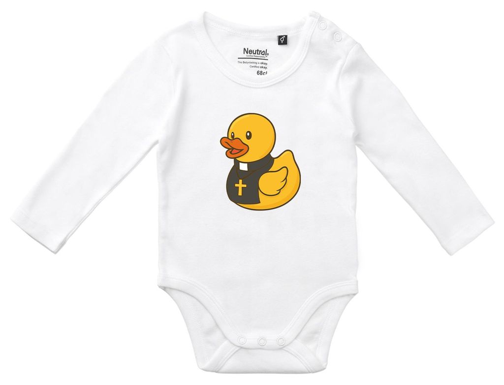 Huuraa Baby Body Quietscheente Pfarrer Comic Gummiente 68 White Baumwolle Fairtrade Langarmbody Geschenkidee