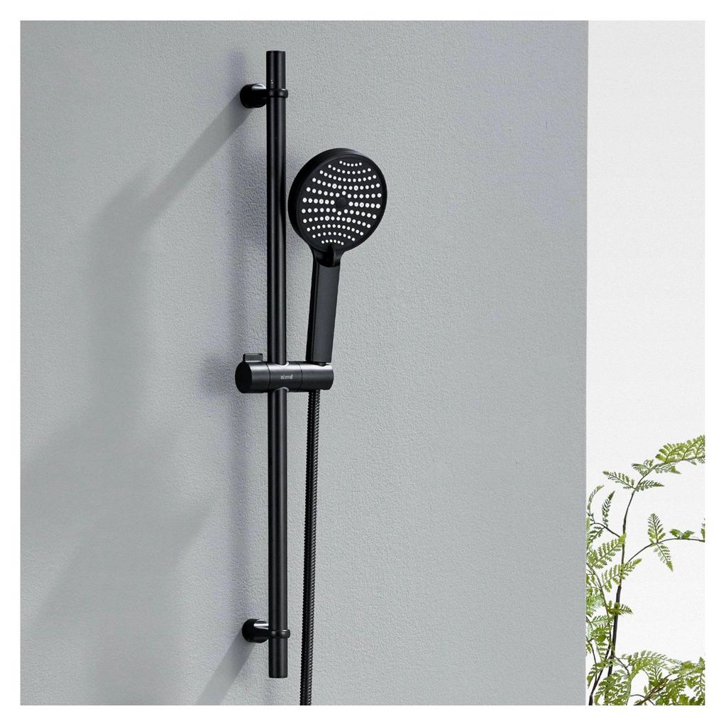Duschstange mit Brause Schwarz 70 cm, Brausestangenset aus Edelstahl, Duschset mit Duschkopf, Schlauch und Halterung, Handbrause für das Bad, Eins...