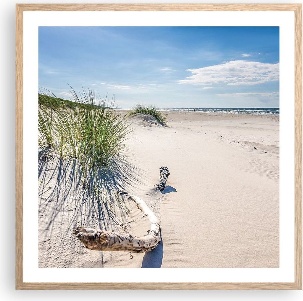 Gerahmtes Poster - Rahmen in heller Eiche - Mrzezyno Strand Meer - 60x60 cm - Wand Bild - Wanddeko - Wandbilder - Wandposter - Bilderrahmen - Bilde...