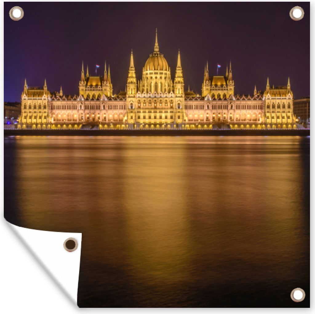 MuchoWow 50x50 cm Outdoor-Poster Gartendeko Sichtschutz Garten Poster für den Garten Ungarn - Palast - Licht