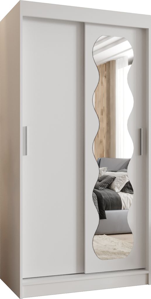 MEBLE KRYSPOL SPOTI 100 Schlafzimmerschrank mit zwei Schiebetüren – moderner Aufbewahrungsschrank mit Kleiderstange und Regalen – 100x200x62cm...