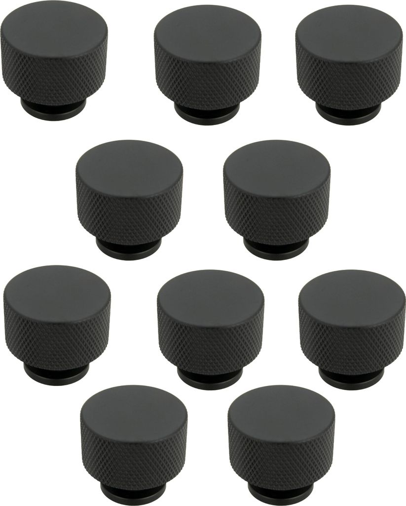 10er Set Schwarz Matt Aluminium Möbelknöpfe - Klassische Runde Möbelbeschläge für Schränke und Schubladen