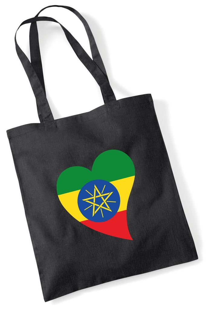 Huuraa Jutebeutel Äthiopien Flagge Herz 10 Liter Black Baumwolle Tasche Geschenkidee