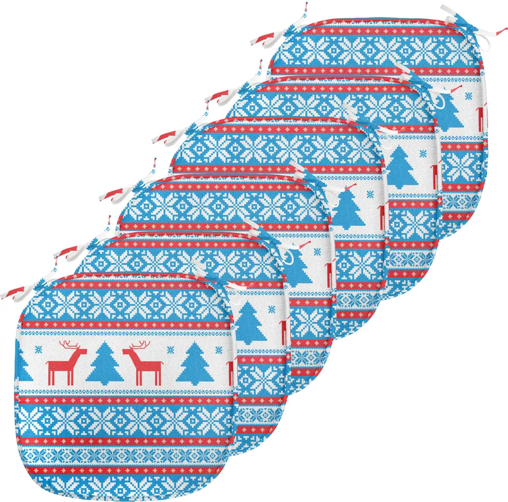 Galettes de Chaise Noël Imperméables 40x40 cm Lot de 6 Bleu et Rouge