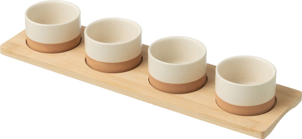 J-Line Tapas-Set 4 Sets+Tablett Bambus Dose Weiss/Naturell
