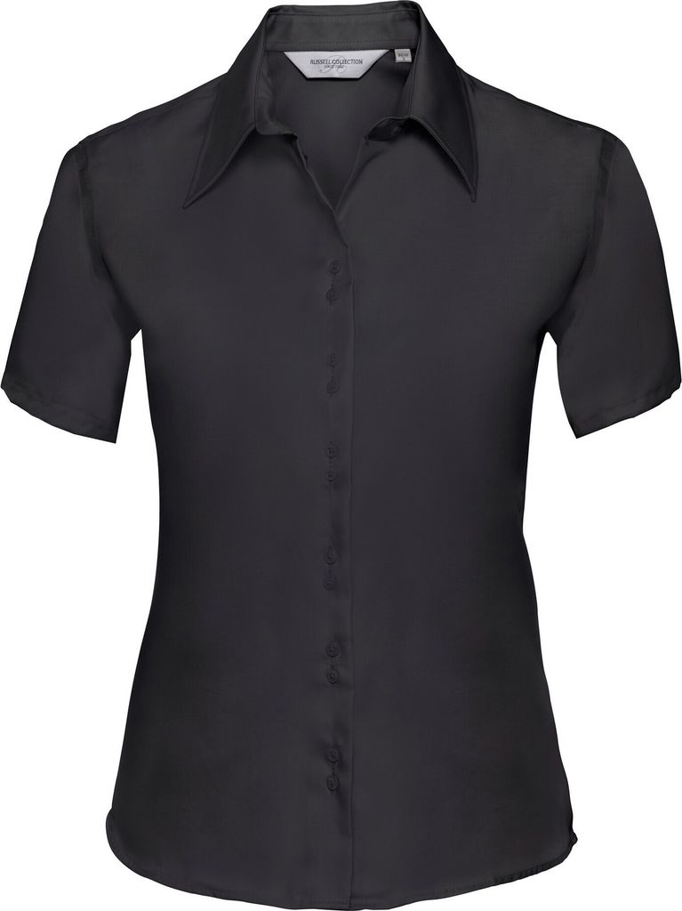 Russell Collection Bluse, Kurzarm, bügelfrei BC1036 (4XL) (Schwarz)