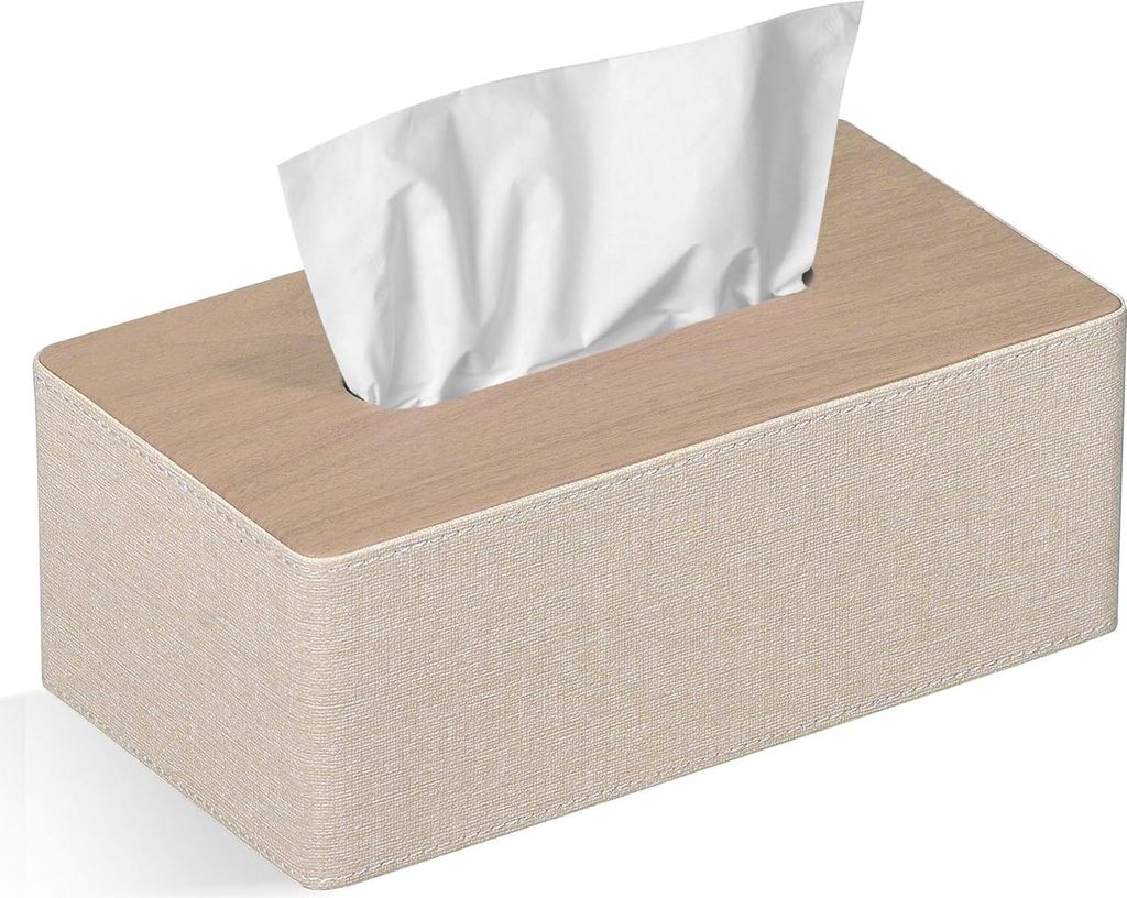 Kosmetiktücherbox, 25×14×10.5 cm Kunstleder Moderner Taschentuchbox Rechteckig für Badezimmer Schlafzimmer Esszimmer Büro und Mehr (Beige)