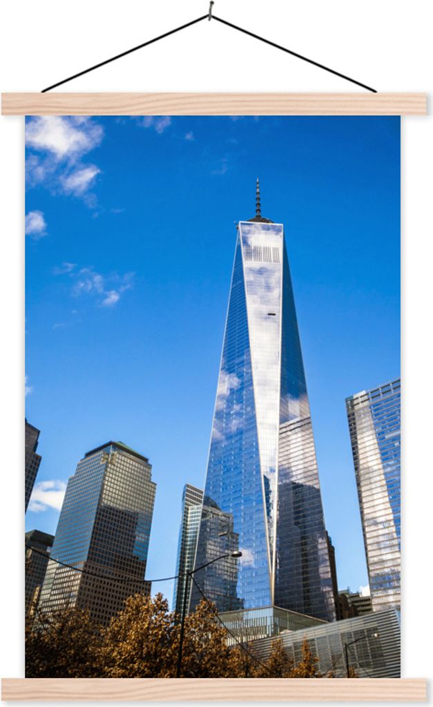 MuchoWow Textilposter Das One World Trade Center in den Vereinigten Staaten im Herbst 120x180 cm mit holzfarbenen Rahmen - Textil-Plakat