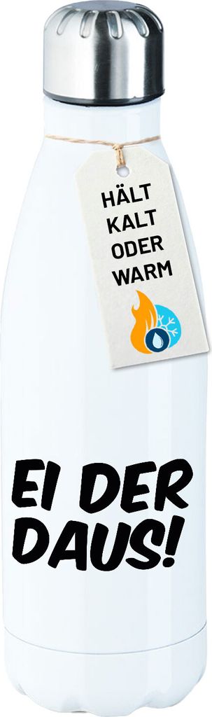 Huuraa Trinkflasche Ei der Daus Schriftzug 500ml White Edelstahl Wasserflasche Trinkflasche Geschenkidee