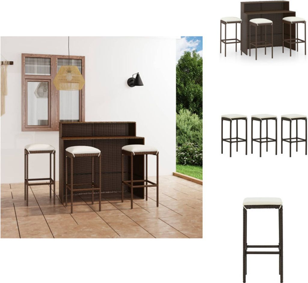 vidaXL 4-tlg. Gartenbar-Set mit Kissen Braun - Gartenmöbel-Sets
