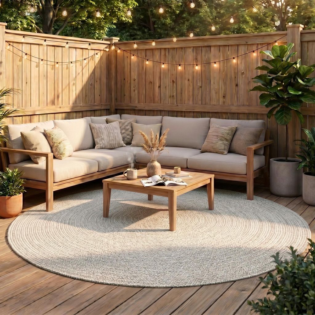 Volero - Outdoor Jute Teppich Rund - Bali Weiß - Ø 160 cm - Produktbild 