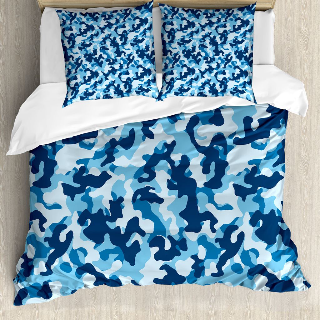 ABAKUHAUS Tarnen Bettbezugs Set Für Doppelbetten, Blau getöntes Design, Milbensicher Allergiker geeignet mit Kissenbezügen, Kokosnuss Blau