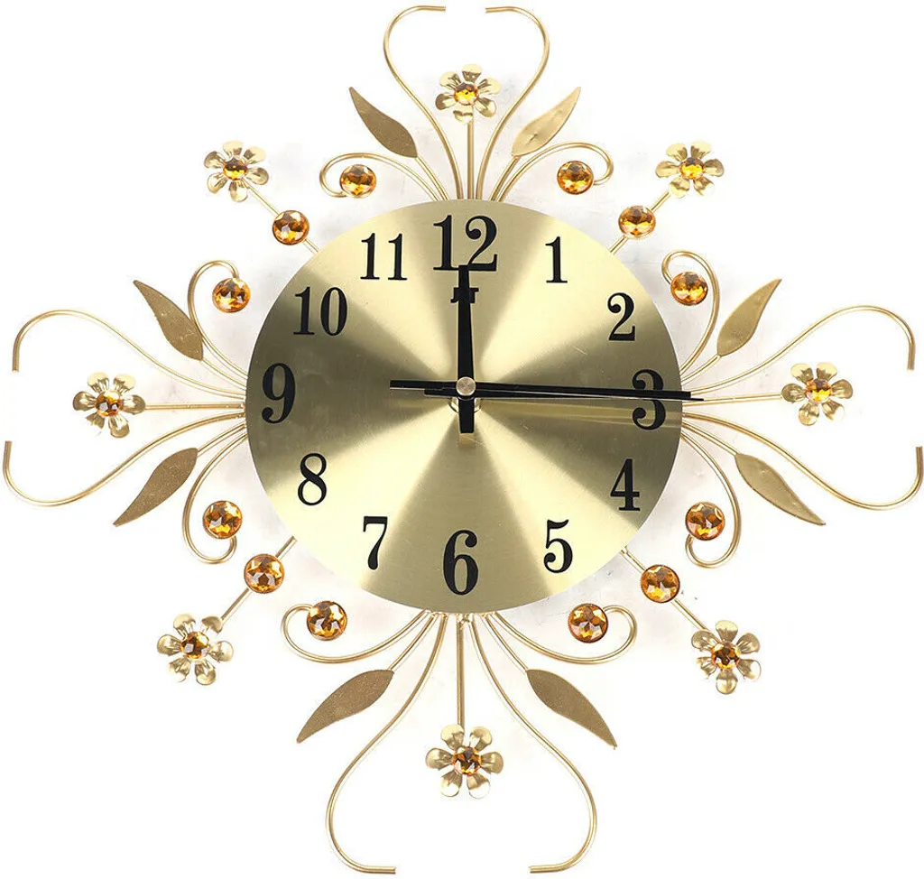Horloge murale quartz silencieuse en forme de fleur or pour séjour