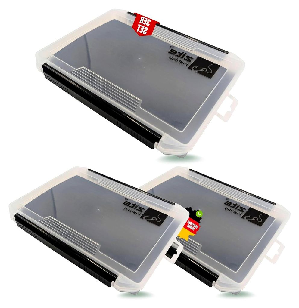 EVA Köderboxen Set für Angeln 3er Set 25,5 x 19,5 x 3,5cm | Durchgehende geschlitzte EVA-Schaum-Einlage für Zubehör | Transparente Scharnier-Ve...