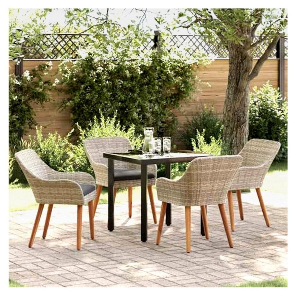 Essgruppe 5-teilig in Hellgrau und Schwarz, Gartenmöbel für Terrasse und Loungebereich