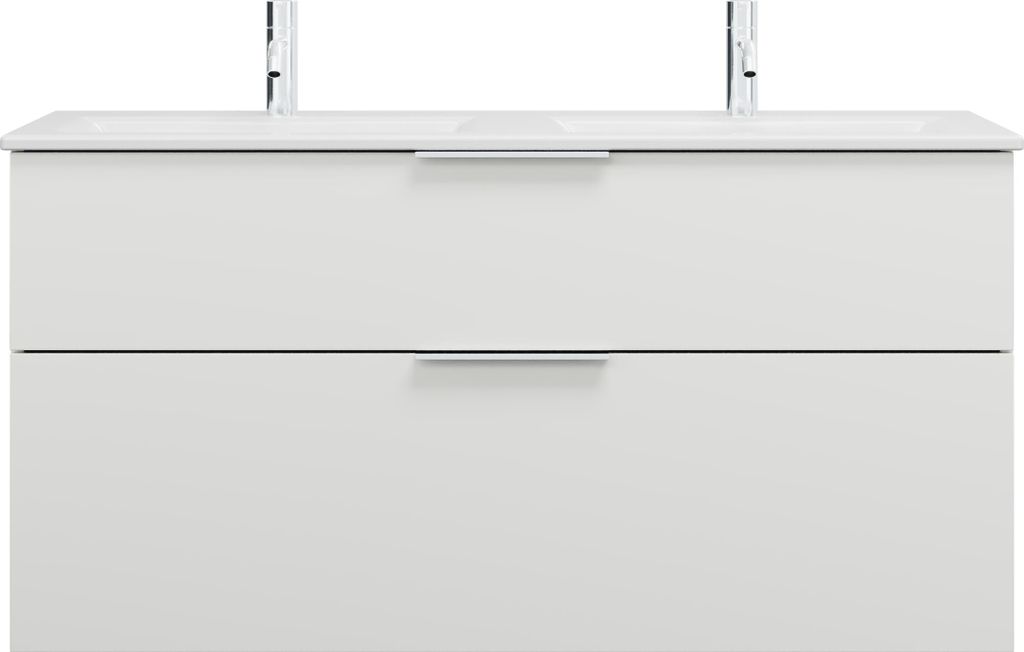 burgbad Eqio Slim Keramik-Doppelwaschtisch inklusive Waschtischunterschrank mit 2 Schubladen, 1220x490x620mm, SHBX122F2009C0001G0146