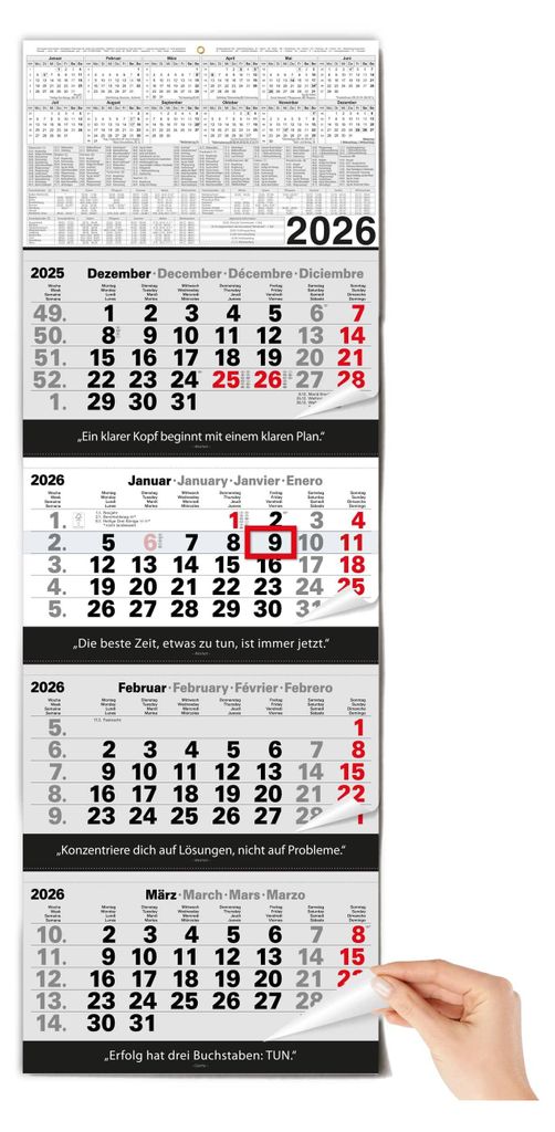 4 Monatskalender 2026 Wandkalender mit Schieber und Produktbild 
