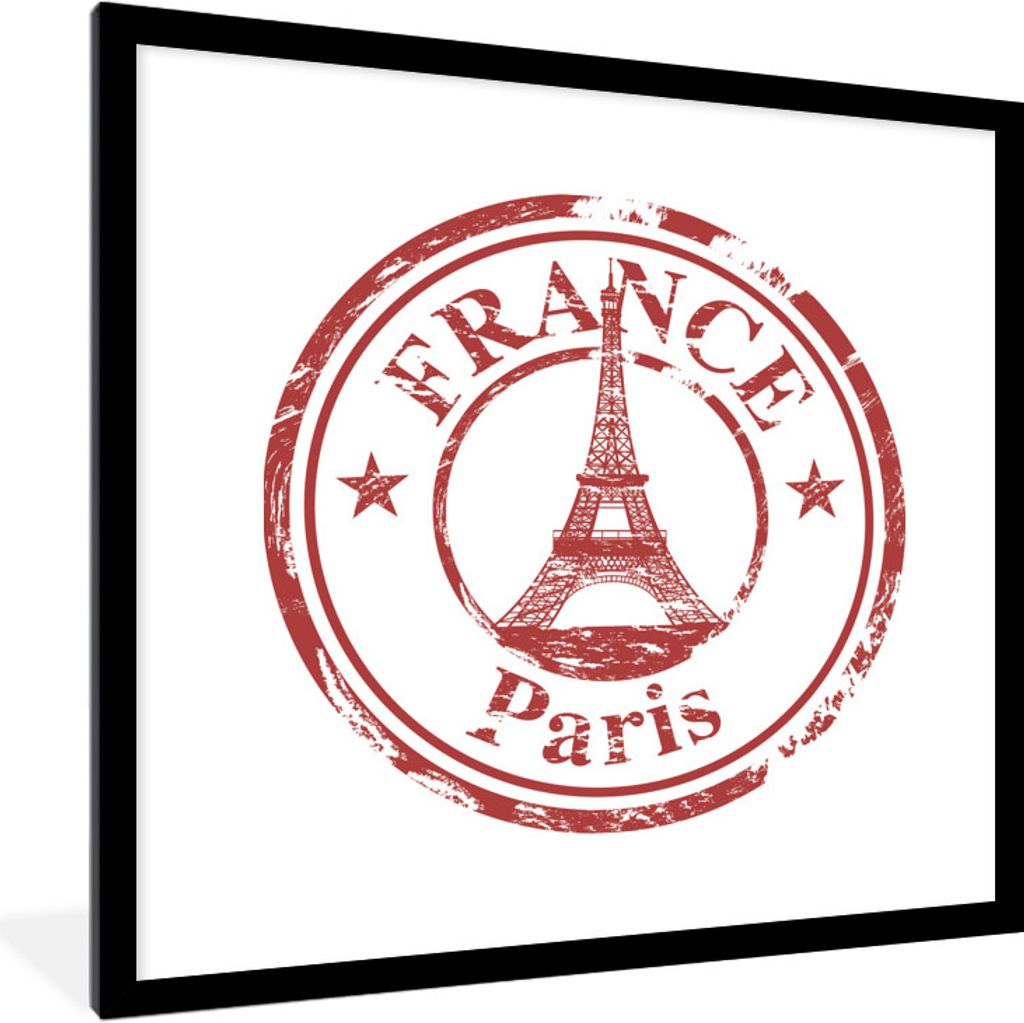 MuchoWow Gerahmtes Poster Paris - Briefmarke - Eiffelturm 40x40 cm - Poster mit Schwarzem Bilderrahmen Wandposter Rahmen Foto Bilder - Poster - P...