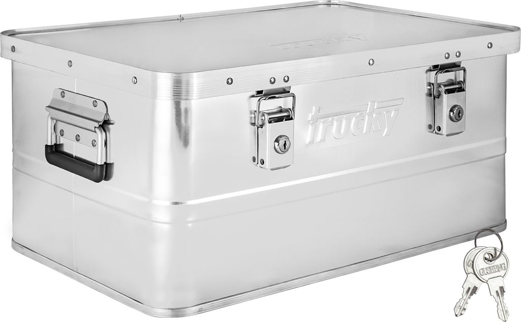 Aluminium Box mit Deckel Silber Alu Kiste Box Alukiste 50 Liter Transportbox Metallbox Alu Aufbewahrungsbox Boxen Abschliessbar Metallkiste Trucky