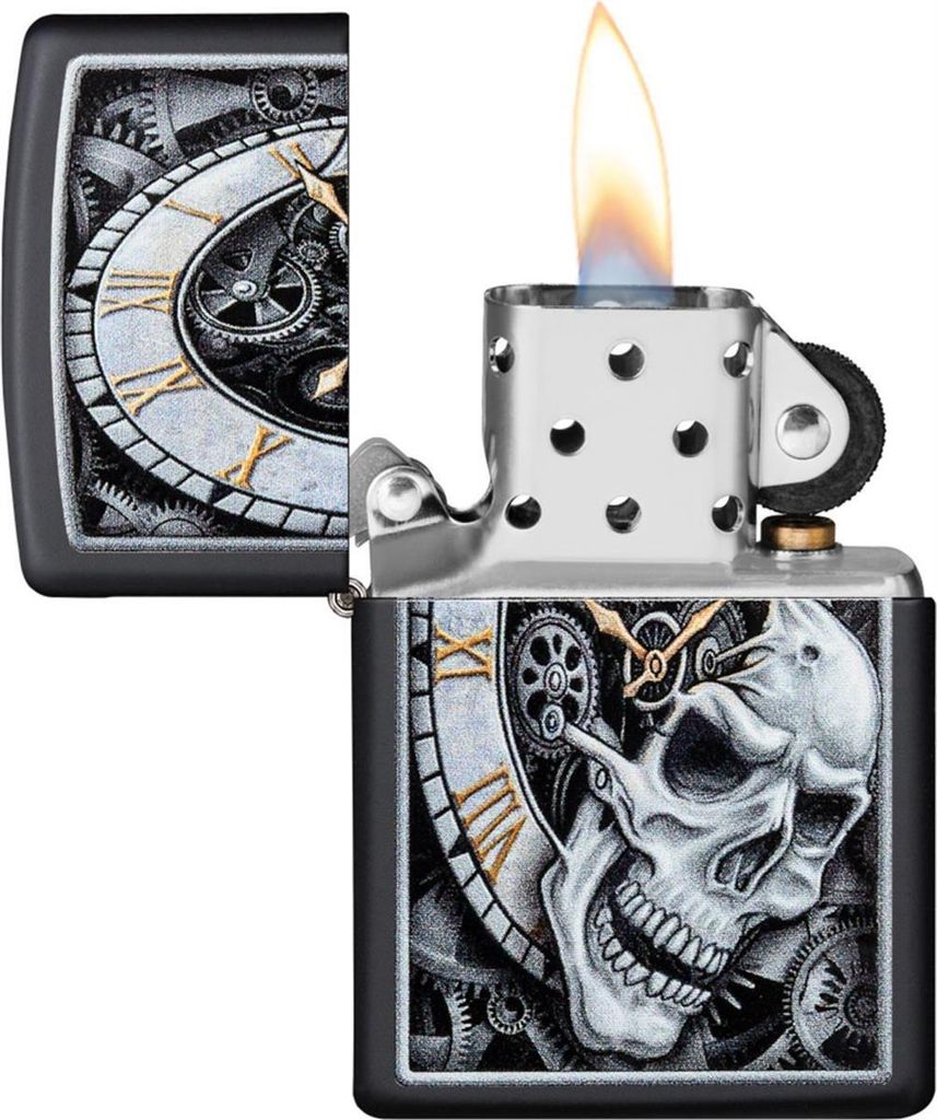 Benzínový zapa?ova? Zippo lebka-hodiny ?ierny matný 29854 Obrázok produktu 