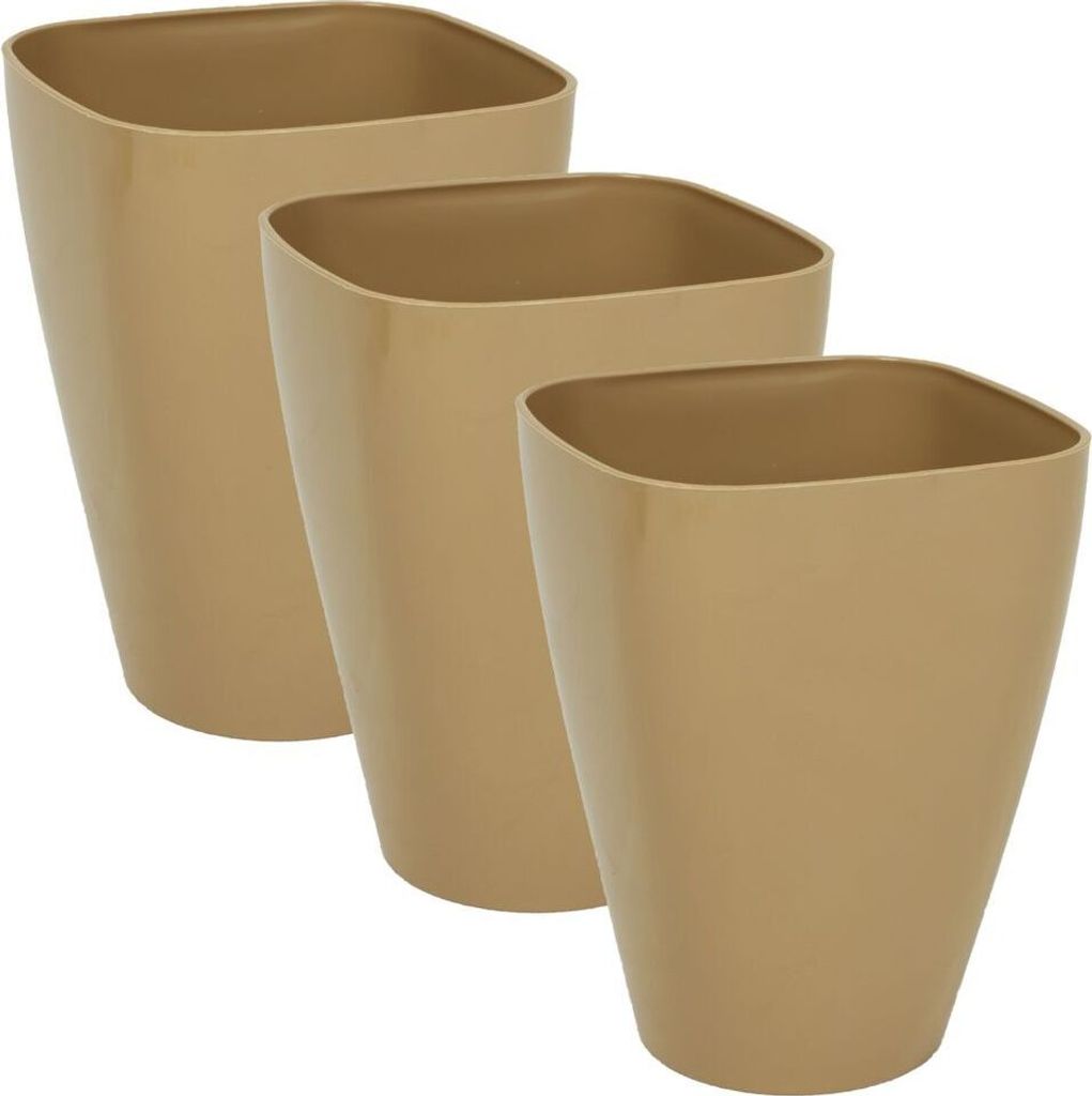 MePla - 3 Stück Kunststoff-Orchideentopf Quadrat ø 9 beige