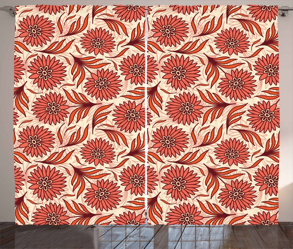 ABAKUHAUS Koralle Rustikaler Gardine, Nostalgische Gerbera-Motive, Schlafzimmer Kräuselband Vorhang mit Schlaufen und Haken, 280 x 225 cm, Dunkle ...