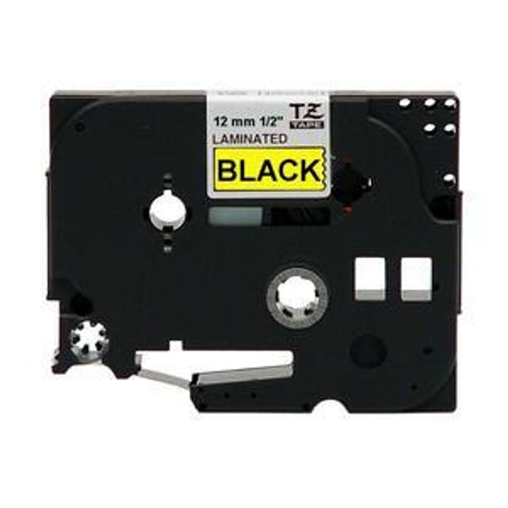 Brother Gloss Laminated Labelling Tape - 12mm, Black/Yellow, TZ, China, 8 m, 172 mm, 108 mm, 335 mm