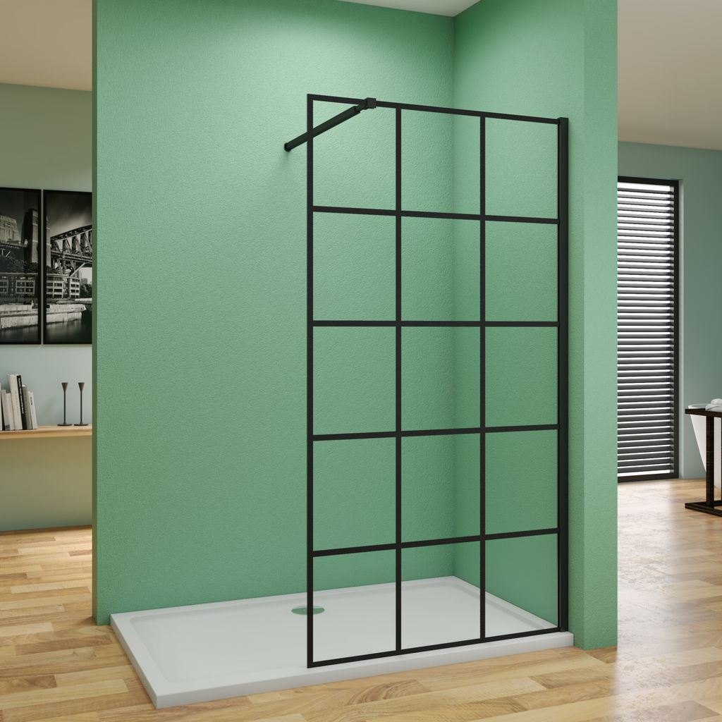 100x200cm Walkin Duschwand Schwarz Dusche Duschkabine Duschabtrennung 8mm Nano Glas+73-120cm Stabilisierungs Stange