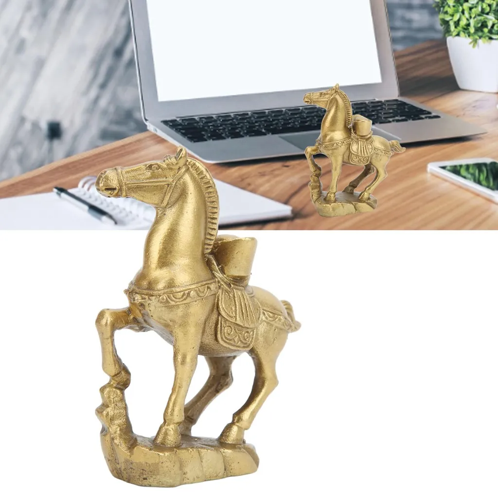 Sculpture de cheval debout en laiton vieilli - Objet déco pour buffet - 12