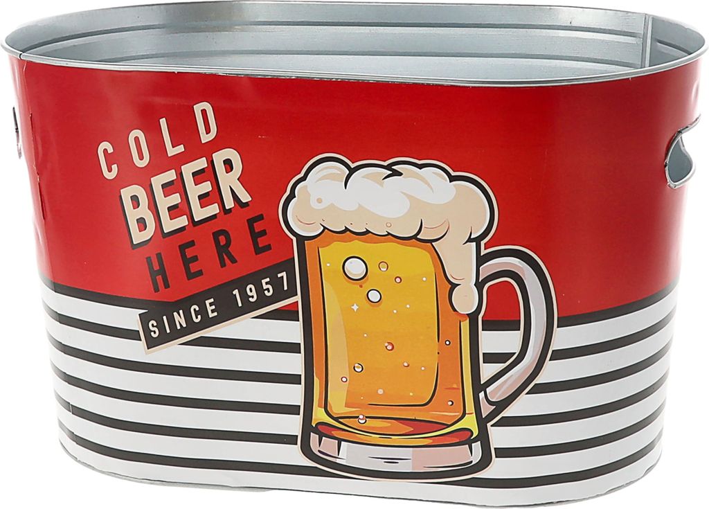 Bierkühler Eimer 'Cold Beer here' 34x20cm Stahlblech Bierkübel Bierflaschen Getränkeflaschen Kühleimer Retro-Design