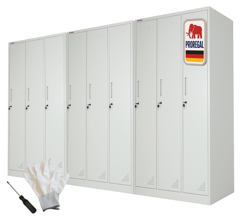 Mega Deal 3x Spind Schrank ELEPHANT Metall | 3 Abteile, abschließbar | HxBxT 180x90x50cm | mit Kleiderstange, 2 Fächern & 3 Kleiderhaken pro Abte...
