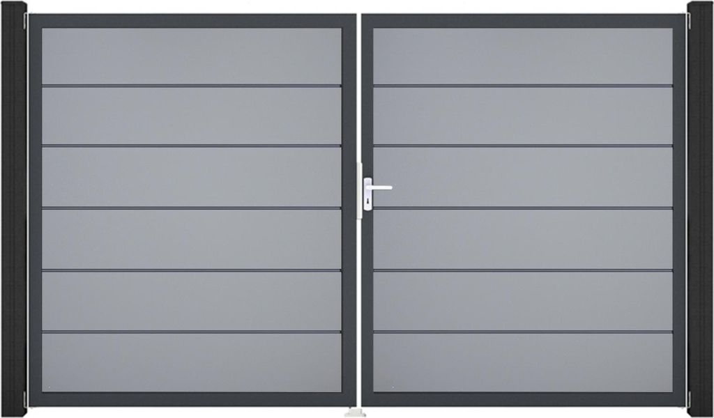 GroJa BasicLine PVC Stecksystem Premium Doppeltor mit Antrazitrahmen 3000 x 1800 mm silbergrau DIN Rechts