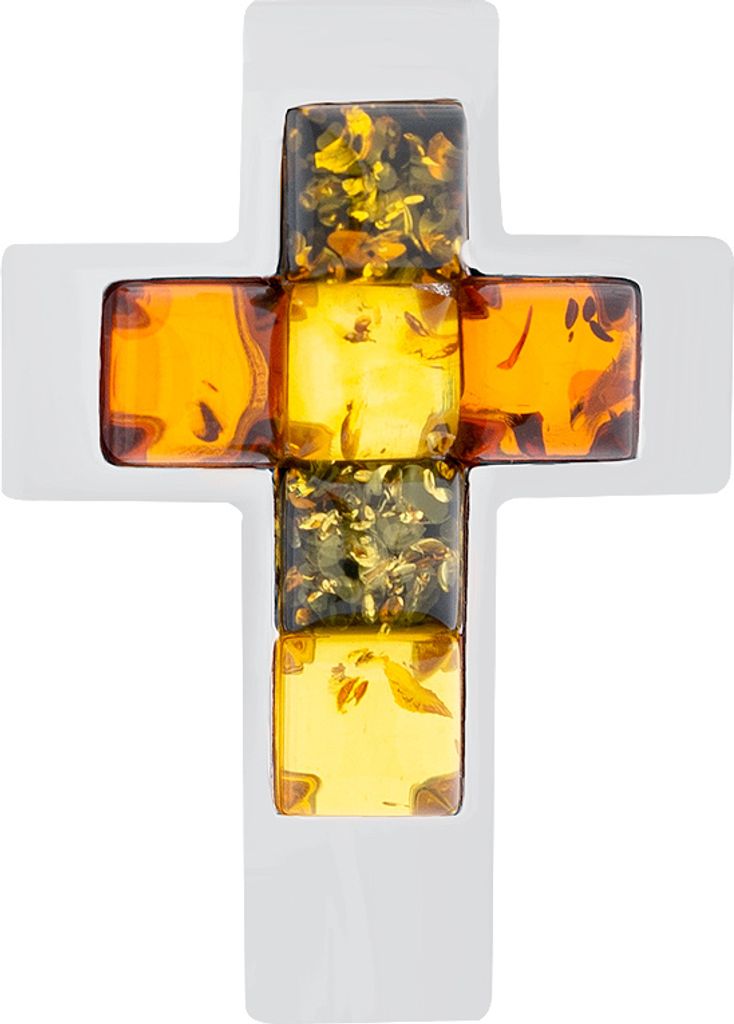 Kreuz Anhänger aus 925 Silber mit Bernstein, Silberschmuck für Damen